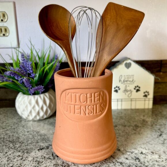 Other - Clay Orange Pottery Farmhouse Kitchen Utensils Holder Cottagecore Accent